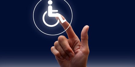 Finger zeigt auf schwerbehinderten Symbol Finger zeigt auf schwerbehinderten Symbol