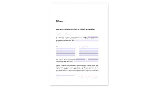 W.A.F. Formular Beschlussmitteilung Schulungsteilnahme W.A.F. Formular Beschlussmitteilung Schulungsteilnahme