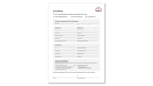 W.A.F. Formular Anmeldung W.A.F. Formular Anmeldung