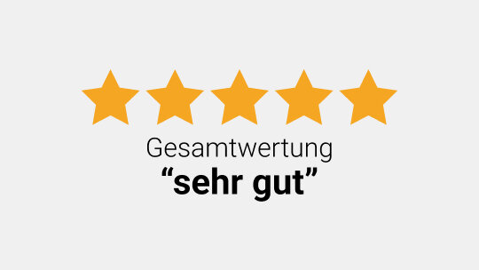 Überzeugen Sie sich von unserem Qualitätsanspruch mit der Gesamtwertung "sehr gut" Überzeugen Sie sich von unserem Qualitätsanspruch mit der Gesamtwertung "sehr gut"