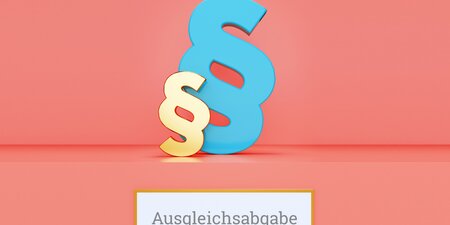 Blaues und gelbes Paragrafenzeichen auf rotem Hintergrund