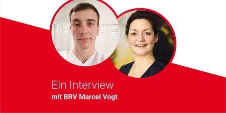 Interview Betriebsratsvorsitzender rot weißer Hintergrund Interview Betriebsratsvorsitzender rot weißer Hintergrund