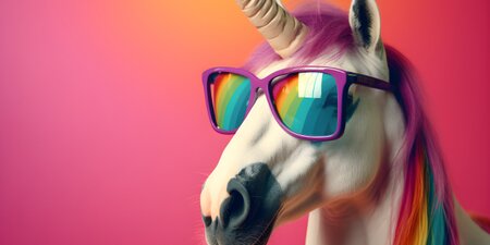 Ein weißes Einhorn mit Regenbogenmähne und Sonnenbrille mit Regenbogenreflexionen steht vor einem pinken Hintergrund – das Bild symbolisiert die bunte, einzigartige und starke Rolle der JAV im Unternehmen. Ein weißes Einhorn mit Regenbogenmähne und Sonnenbrille mit Regenbogenreflexionen steht vor einem pinken Hintergrund – das Bild symbolisiert die bunte, einzigartige und starke Rolle der JAV im Unternehmen.