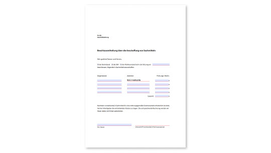 W.A.F. Formular Beschlussmitteilung Sachmittel