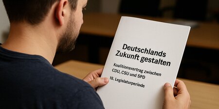 Mann hält Koalitionsvertrag in Händen