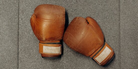 Braune Boxhandschuhe. damit Betriebsräte feindselige Arbeitgeber besiegen