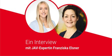 Zwei Frauenporträts mit der Überschrift „Ein Interview mit JAV-Expertin Franziska Elsner“ vor weiß-rotem Hintergrund – das Bild steht für den Austausch über Jugend- und Auszubildendenvertretung. Zwei Frauenporträts mit der Überschrift „Ein Interview mit JAV-Expertin Franziska Elsner“ vor weiß-rotem Hintergrund – das Bild steht für den Austausch über Jugend- und Auszubildendenvertretung.