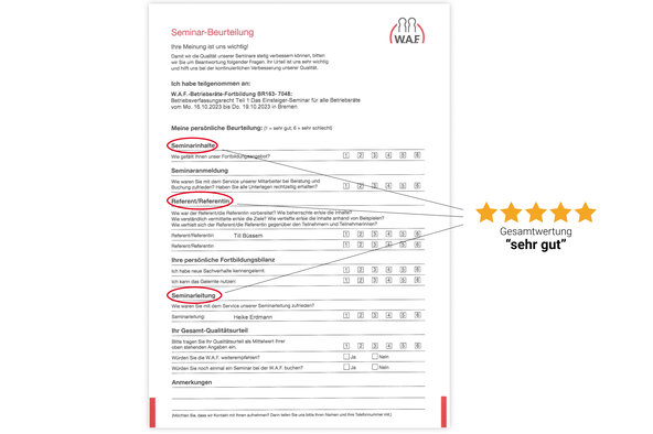 Nach jedem Seminar können unsere Teilnehmer einen Qualitätsbogen ausfüllen