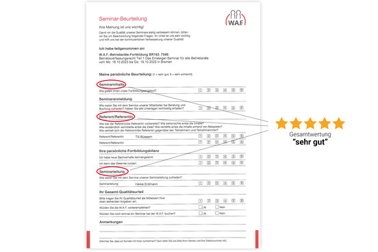 Nach jedem Seminar können unsere Teilnehmer einen Qualitätsbogen ausfüllen